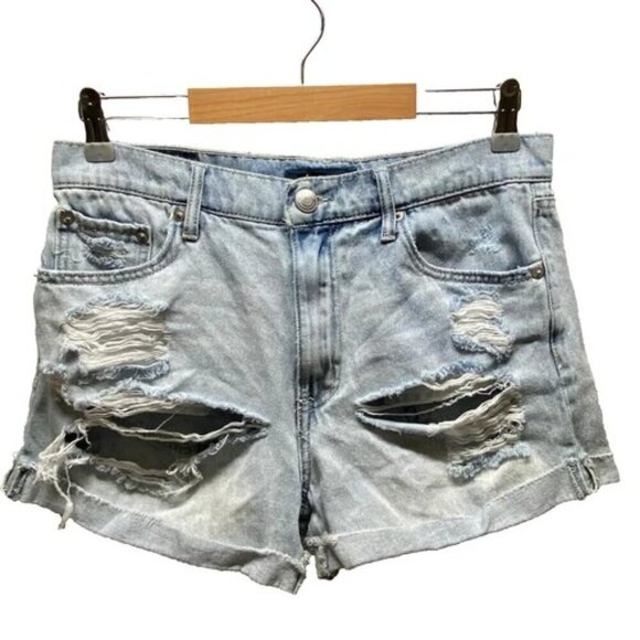 AERO Mom Jean Shorts Distressed Ripped Denim Light Blue Wash Woman's Size 10 GUC - Picture 1 of 7